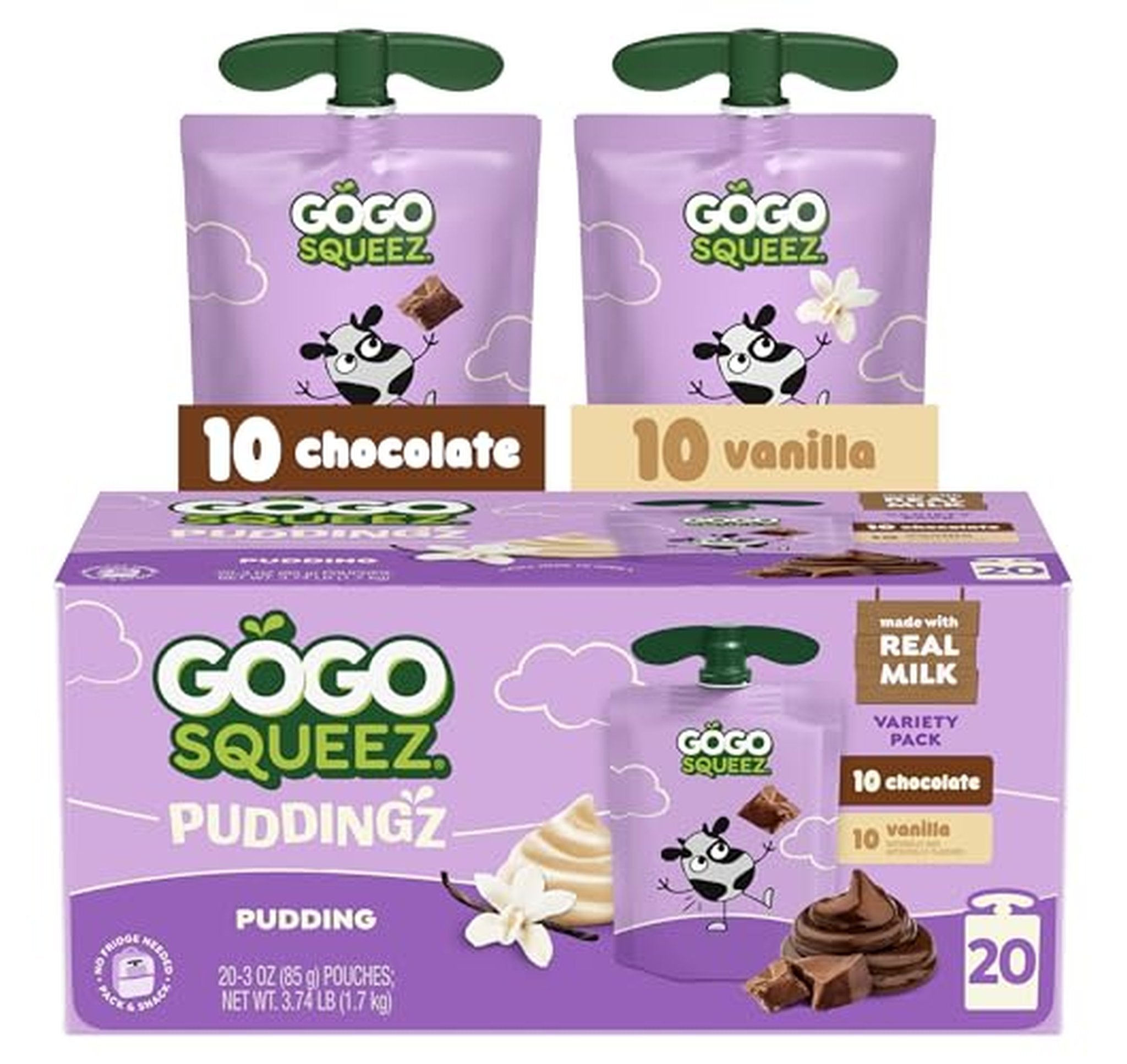 20 Pack GoGo SqueeZ PuddingZ Variety Pouches (OU-D)