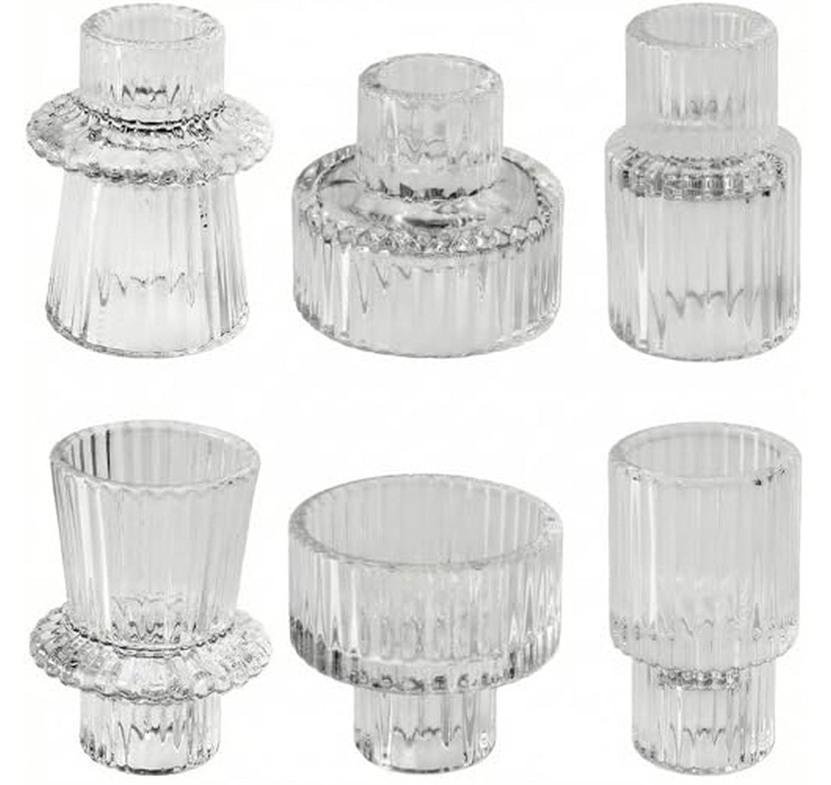 6 Pack Crystal Glass Tealight Candle Holders