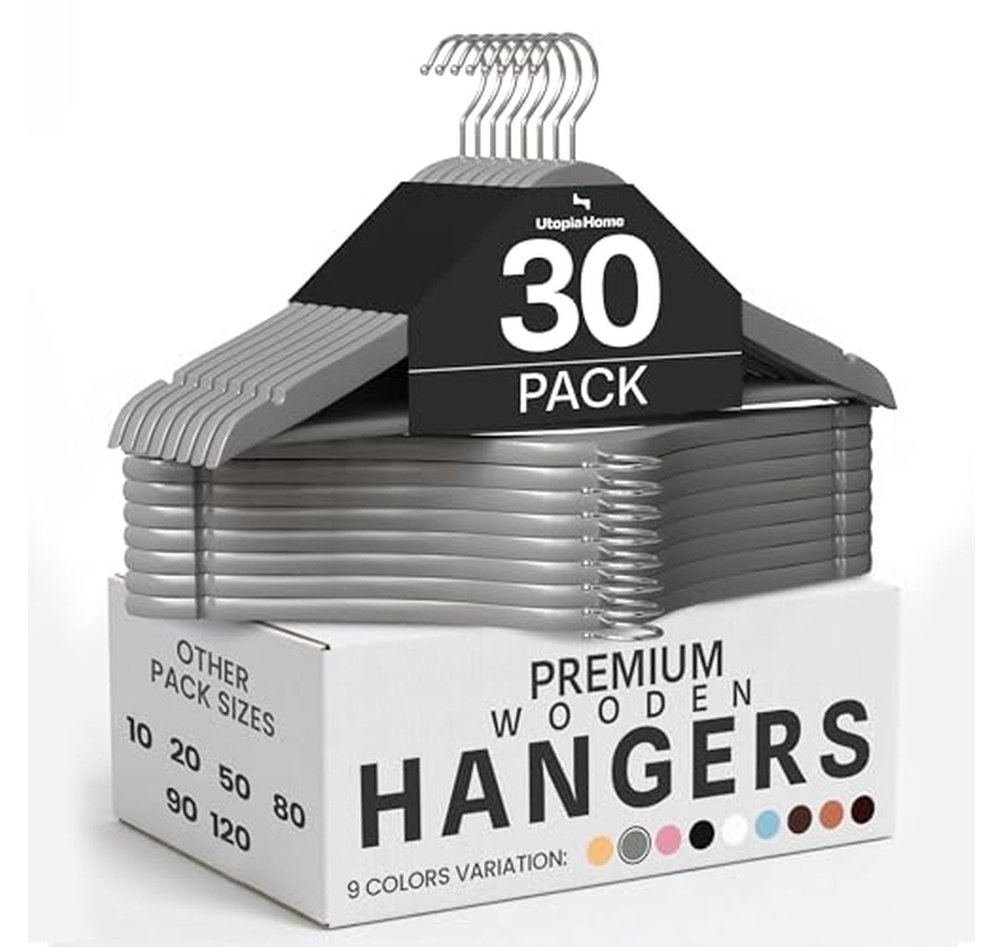 30 Pack Wooden Clothes Hangers with 360° Hook