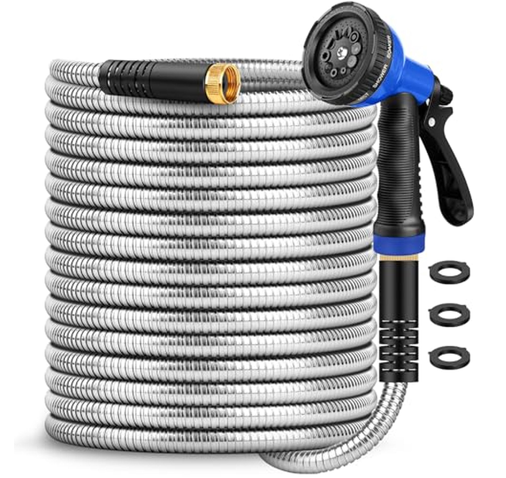 50ft Stainless Steel Kink-Free Garden Hose with Nozzle