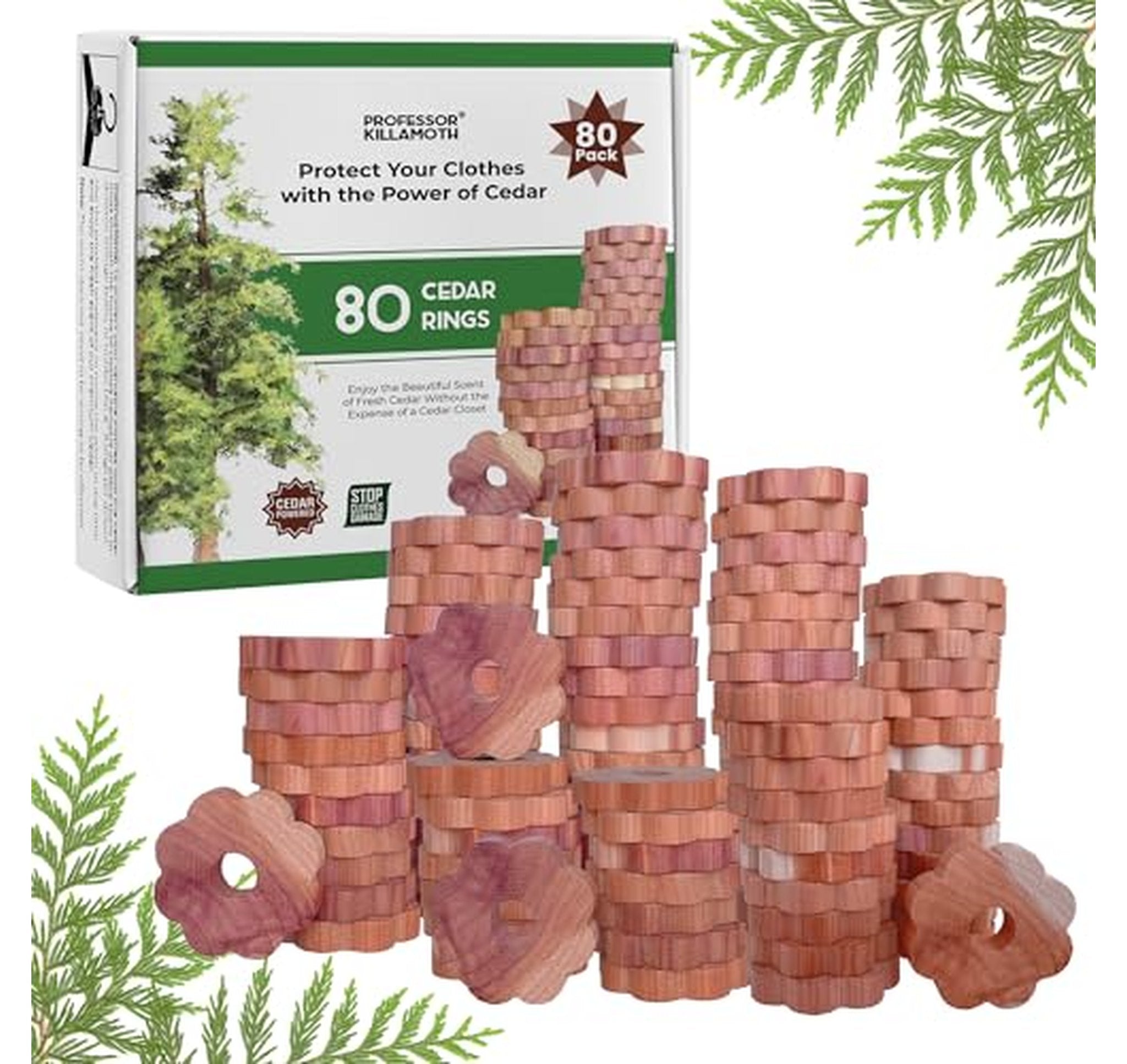 80 Pack Natural Cedar Rings for Clothes Storage