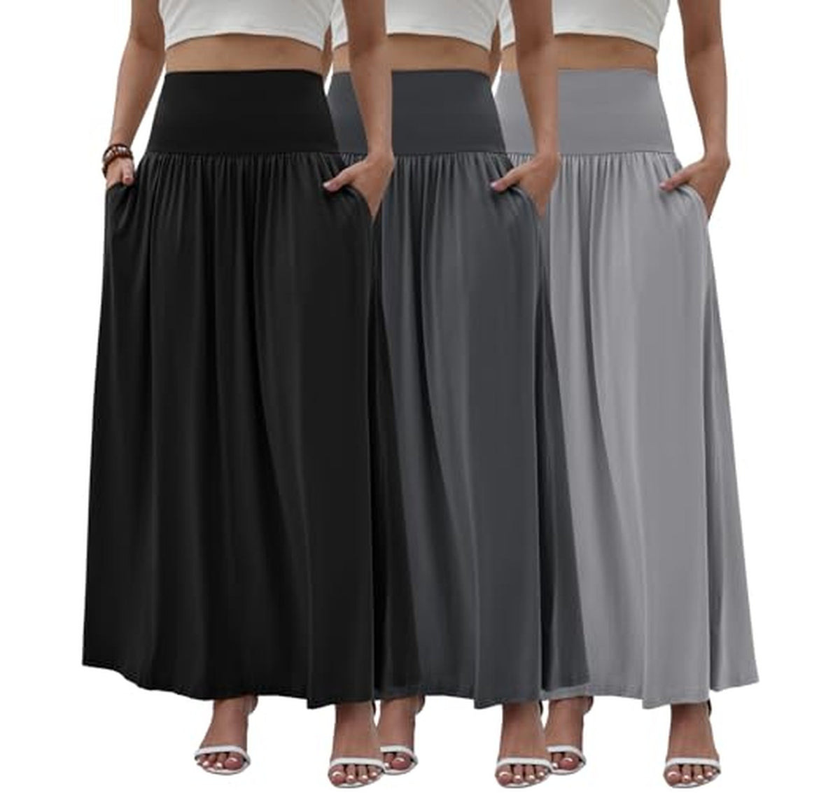 3 Pack Boho Flowy Maxi Skirts with Elastic Waist