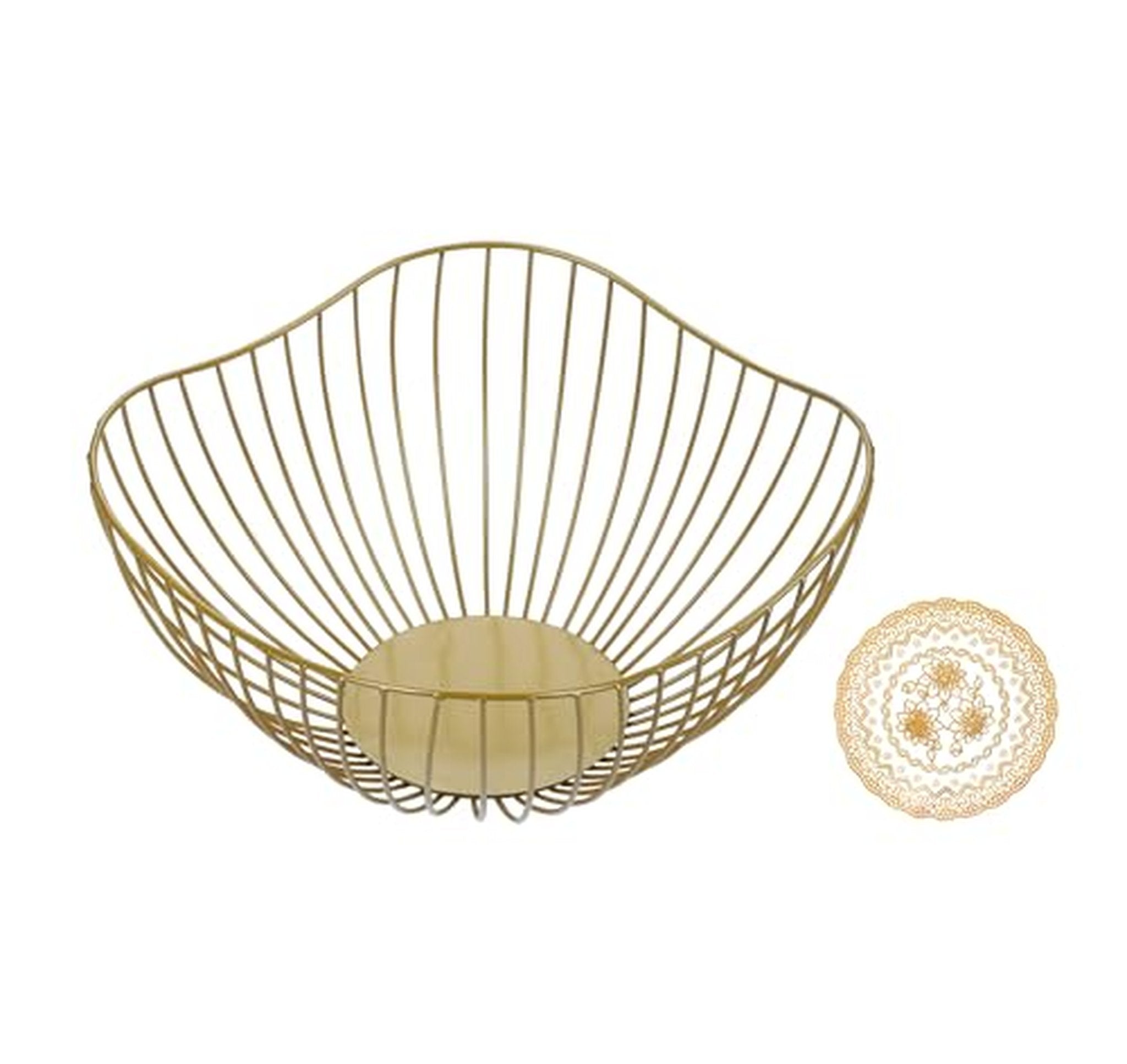 Curved Edge Metal Wire Fruit Basket Bowl