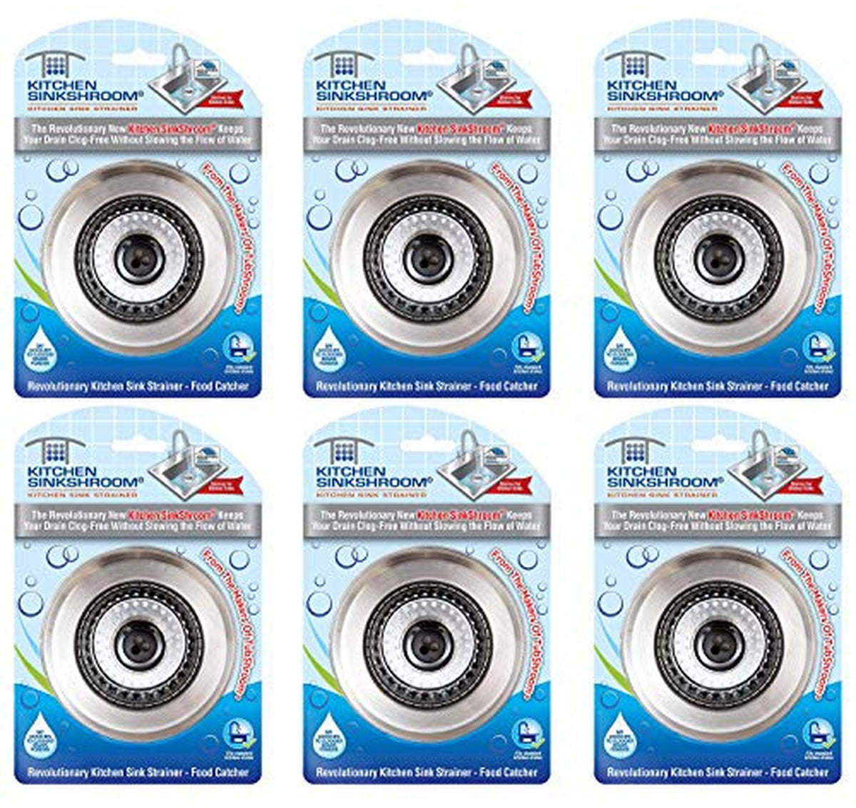 6 Pack SinkShroom Stainless Steel Kitchen Sink Strainers