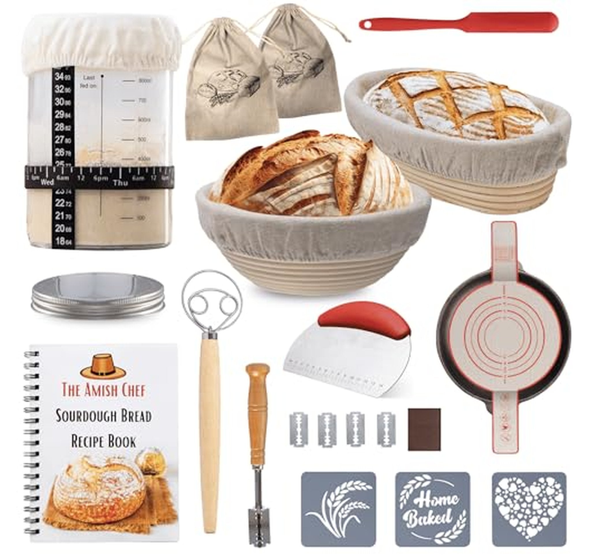 Sourdough Bread Starter Jar Kit with Banneton Baskets