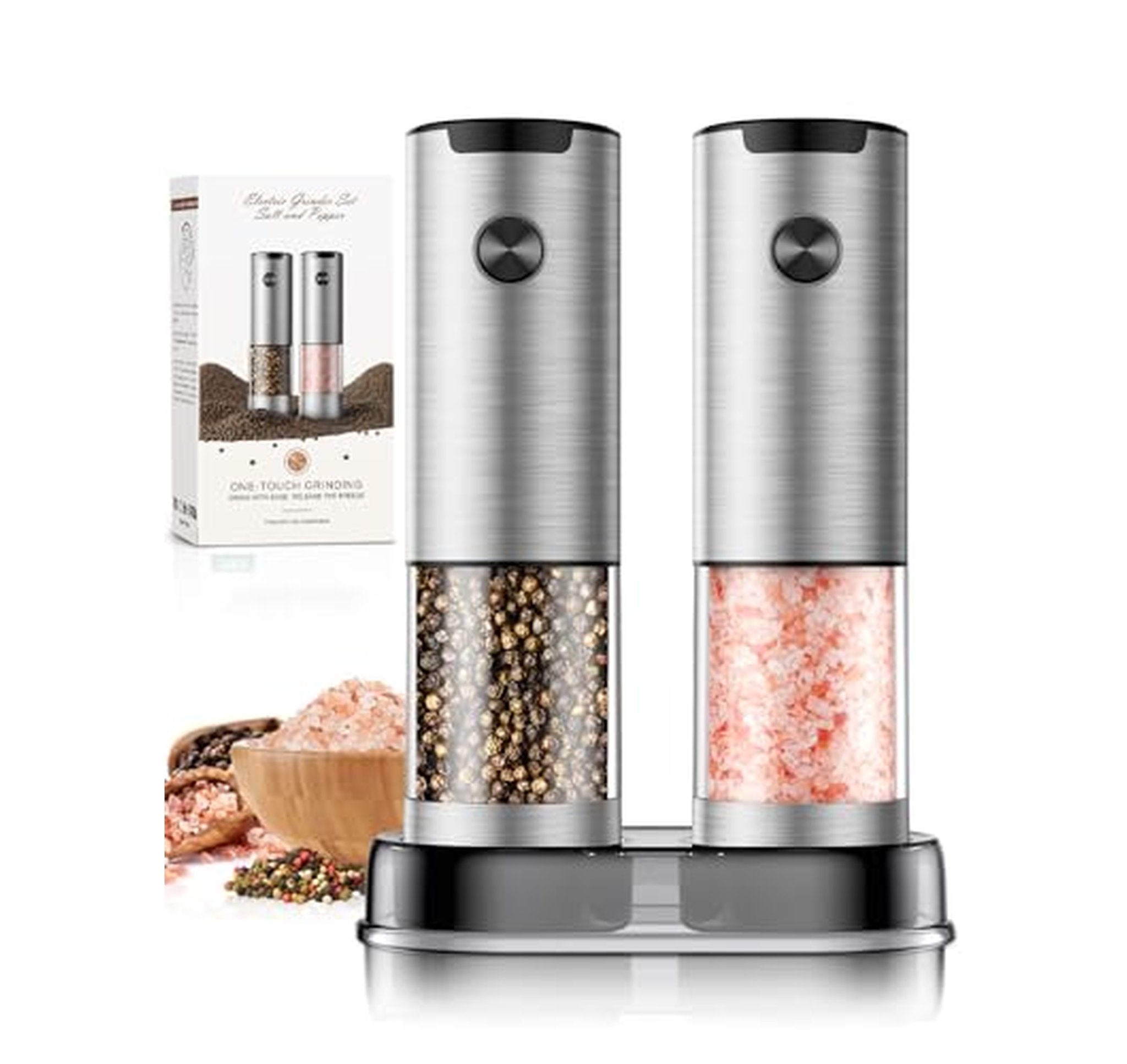 Electric Salt and Pepper Grinder Set with LED
