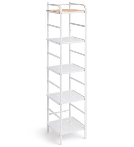 5-Tier Slim Storage Organizer with Bamboo Accent Shelf