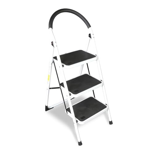 3 Step Folding Ladder, 400lb Capacity, Anti-Slip Stool