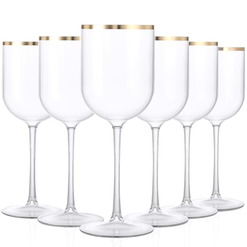 8 Pack Plastic Wine Glasses with Gold Rim 14oz