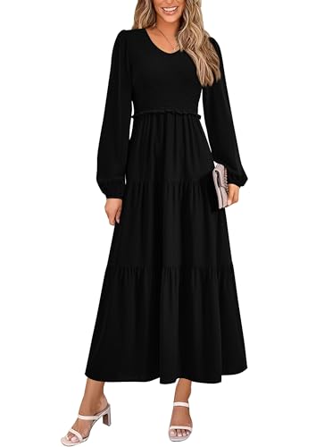 Long Sleeve V Neck Smocked Flowy Fall Dress (7 Colors)