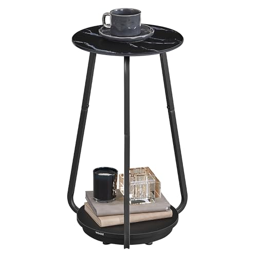 Round 2-Tier Side Table with Glass Top, Nightstand (2 Colors)