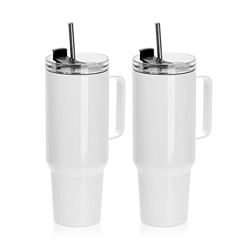 2 Pack 40oz Sublimation Tumblers with Handle, Lids
