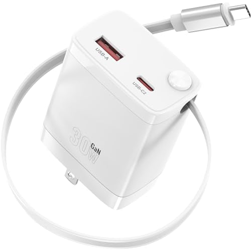 30W Retractable Wall Charger USB C Fast Charging Plug