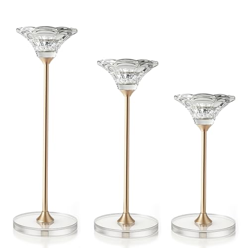 3 Pack Crystal Taper and Pillar Candle Holders Set