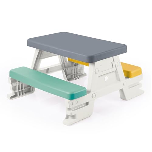 Kids Picnic Table with Benches, Indoor Outdoor Plastic