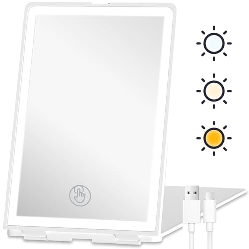 Rechargeable Lighted Travel Makeup Mirror, Folding Vanity