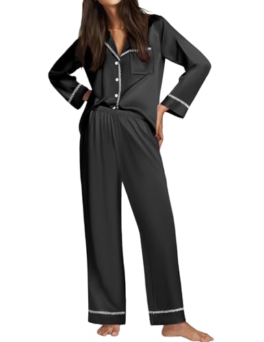 Satin Pajama Set for Women Silky Long Sleeve
