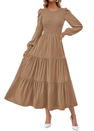 Long Sleeve Maxi Dress Flowy Smocked Wedding Guest
