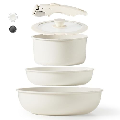 5 Piece Nonstick Cookware Set with Detachable Handle