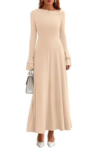 Off Shoulder Long Sleeve Ruched A-Line Maxi Dress