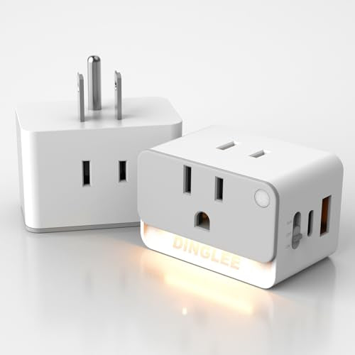 2 Pack USB Wall Outlet Extender with Night Light