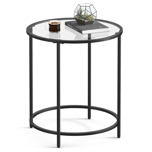 Round Glass Side Table with Metal Frame, Modern End Table