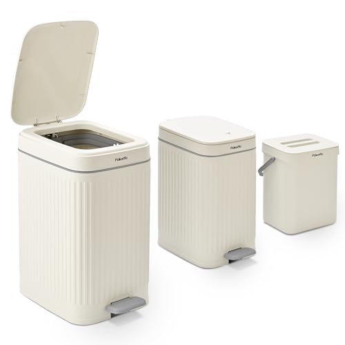 3 Pack Bathroom Trash Can with Lid 3.7 Gallon