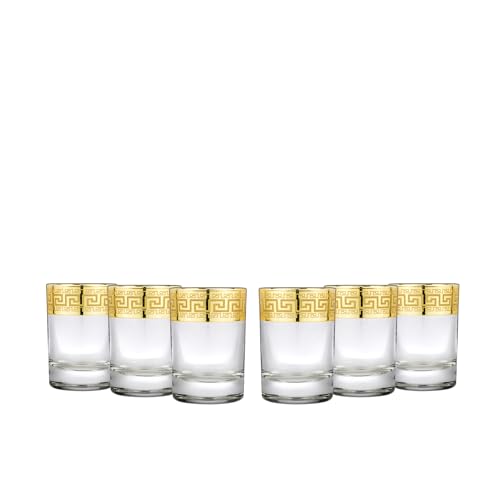 6 Pack Greek Key Shot Glasses, 2 oz Heavy Base