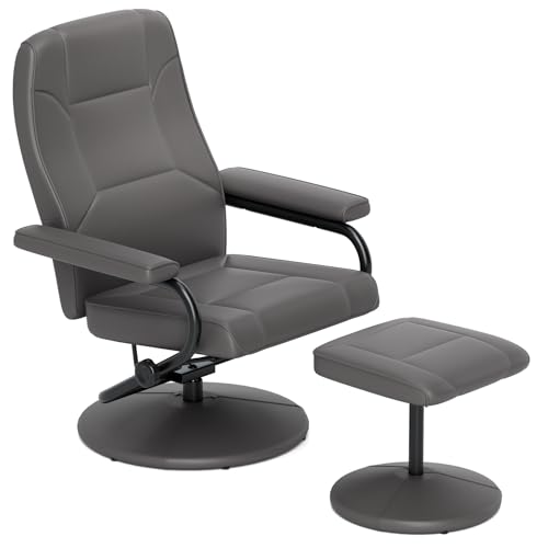 Recliner Chair with Ottoman, Swivel Faux Leather Armchair