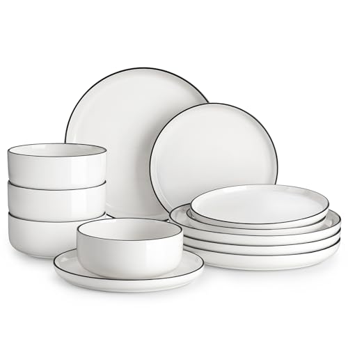 12 Piece Porcelain Dinnerware Set Plates and Bowls