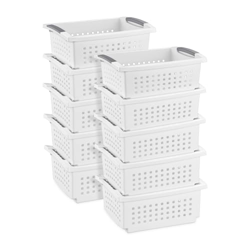 10 Pack Sterilite Stackable Plastic Storage Baskets Organizer