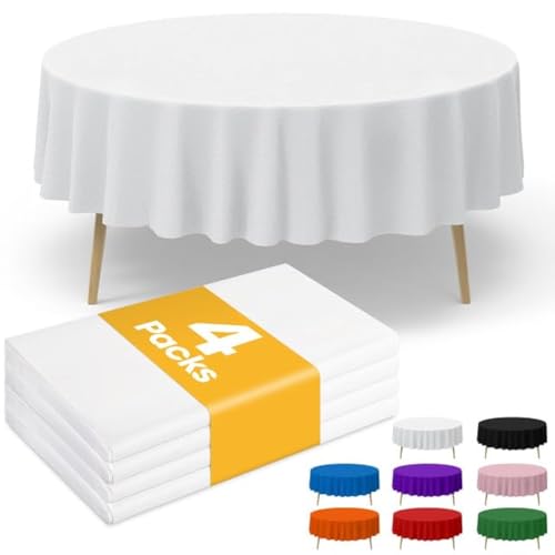4 Pack Round Disposable Plastic Tablecloths 84 Inch