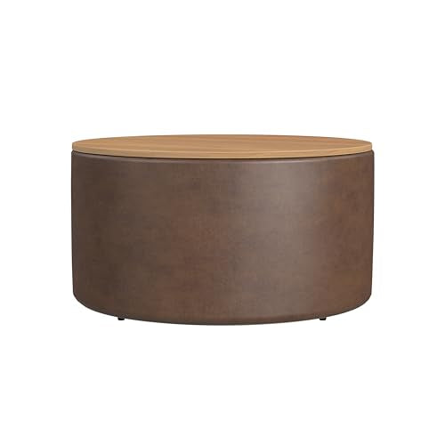 Modern Fabric Storage Ottoman with Wood Top