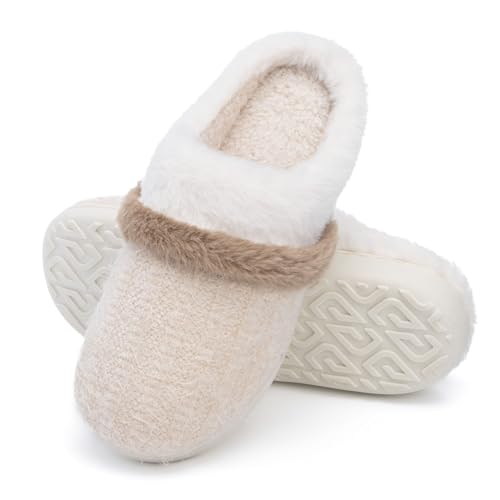 Fuzzy Memory Foam Slippers for Women Indoor Outdoor