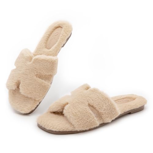 Fuzzy Open Toe Slip-On Women's House Slippers