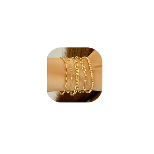 5 Pack Waterproof Gold Plated Layered Bracelets Set