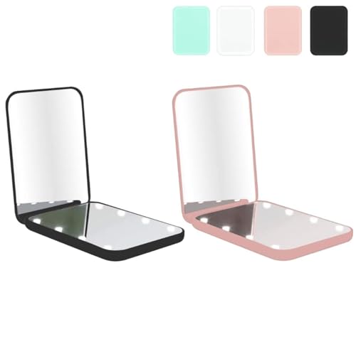 2 Pack LED Lighted Compact Magnifying Makeup Mirrors