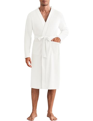 Men's Waffle Knit Lightweight Kimono Bathrobe with Pockets