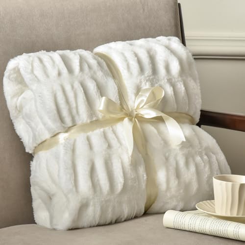 Faux Fur Throw Blanket, Fluffy Reversible Plush Blanket
