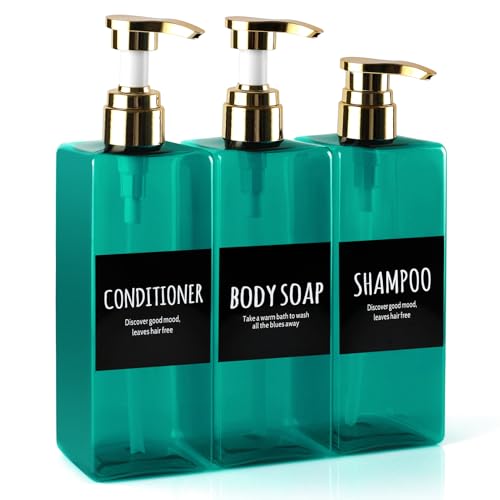 3 Pack Refillable Plastic Soap Dispenser Bottles 16.9oz