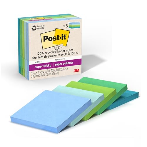 10 Pack Post-it Recycled Super Sticky Notes 3x3 Inch