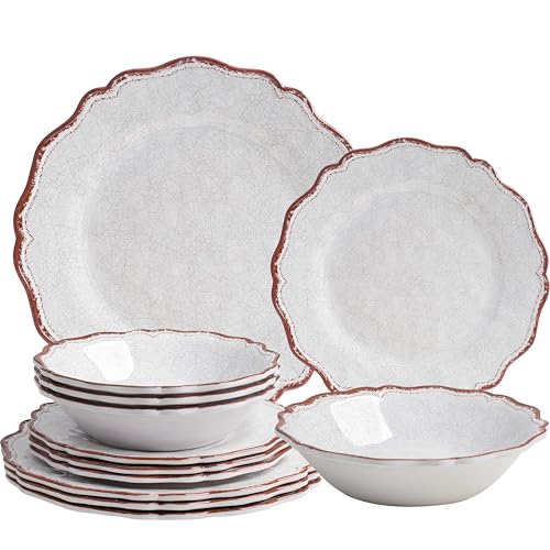 12 Piece Melamine Dinnerware Set, Plates and Bowls