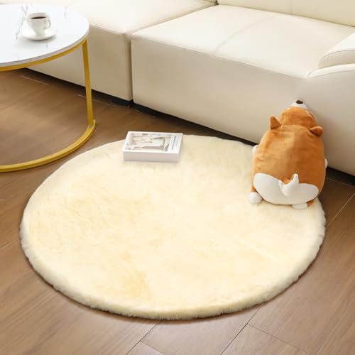 Faux Fur Round Rug 2ft Soft Fluffy Area Carpet