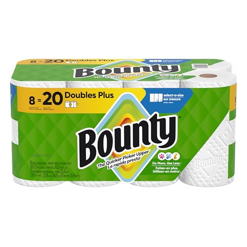 8 Pack 2 Ply Bounty Paper Towels Select-A-Size Rolls = 20 Regular Rolls
