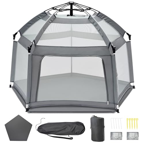 Portable Baby Playpen with Self-Inflating Play Mat