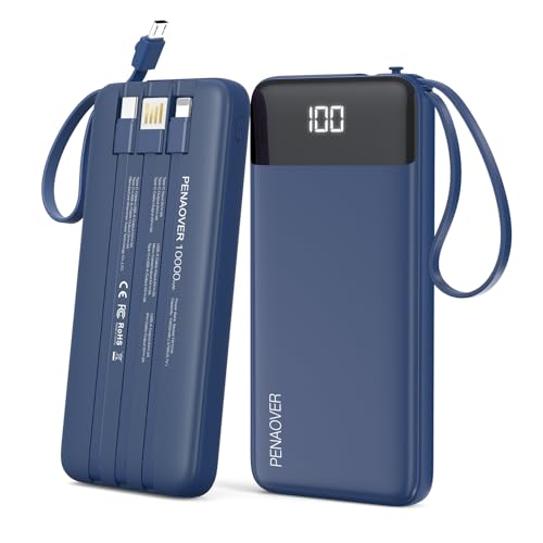 10000mAh Portable Power Bank with Built-in Cables