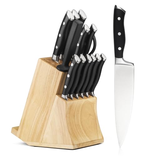 15-Piece Kitchen Knife Set with Block, Stainless Steel
