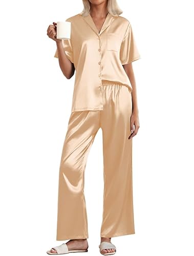 Silk Satin Pajama Set Women’s Short Sleeve Sleepwear