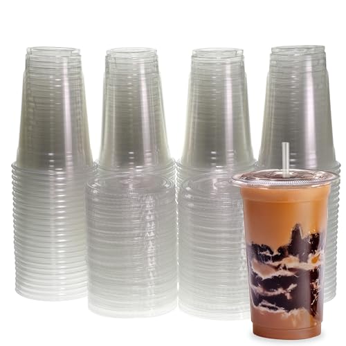 100 Pack 20 oz Plastic Cups with Lids and Straws