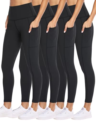 4 Pack High Waisted Leggings with Pockets for Women